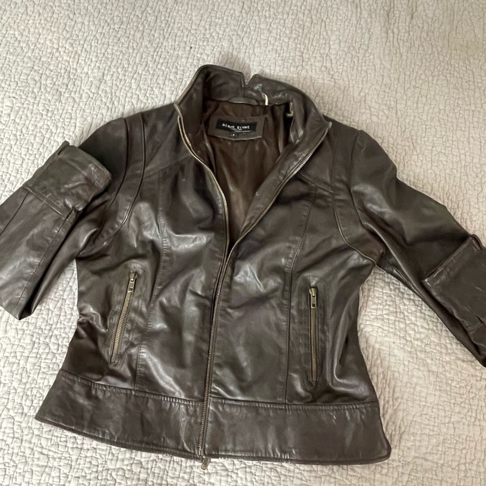 Black river L light weight brown leather jacket.